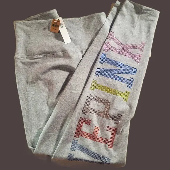 NWT! Victoria Secret PINK High Waist Full Length Legging Rainbow Rhinestone - XL - Picture 1 of 11
